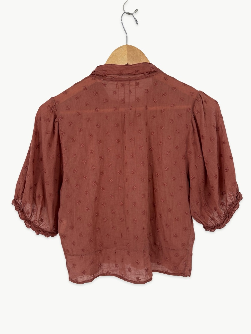 DÔEN Bird Top in Canyon Size Small Cotton Pintuck Ruffle Embroidered Blouse Rare - Picture 12 of 15